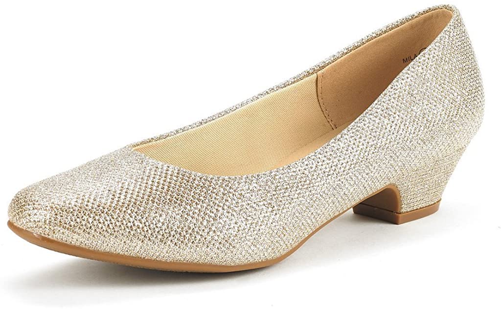 Price:$27.99   | DREAM PAIRS Women's Mila Gold Glitter Low Chunky Heel Pump Shoes Size 5 M US | Pumps