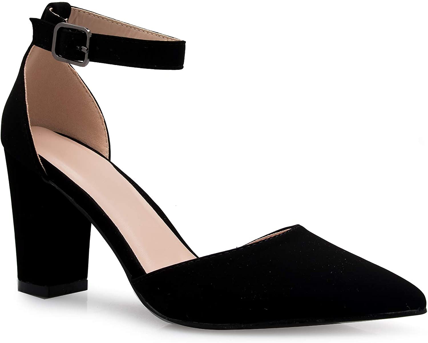 Price:$28.99   | Olivia K Women's Sexy D'Orsay Ankle Strap Pointed Toe Block Heel Pump - Classic, Comfortable | Pumps