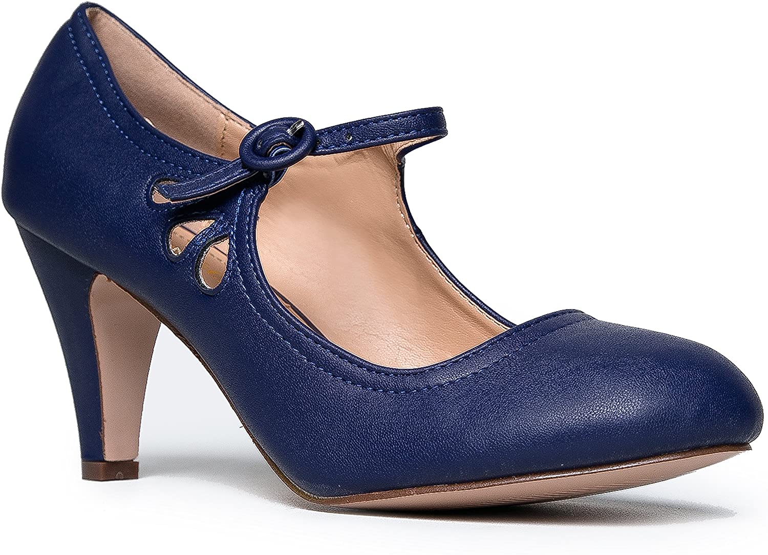 Price:$32.00   | Kitten Heels Mary Jane Pumps By Zooshoo- Adorable Vintage Shoes- Unique Round Toe Design With An Adjustable Strap, Navy, 5.5 B(M) US | Pumps