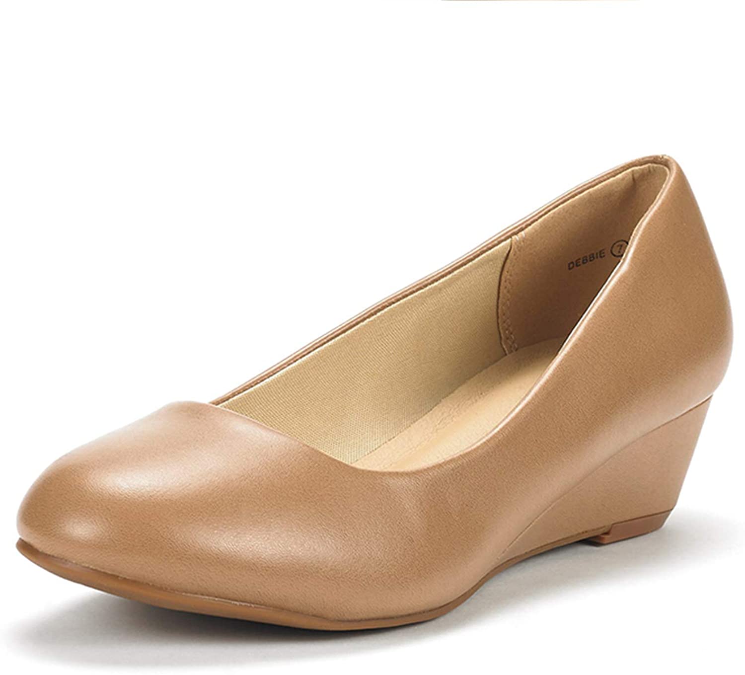 Price:$27.99   | DREAM PAIRS Women's Debbie Nude Pu Mid Wedge Heel Pump Shoes - 5 M US | Pumps