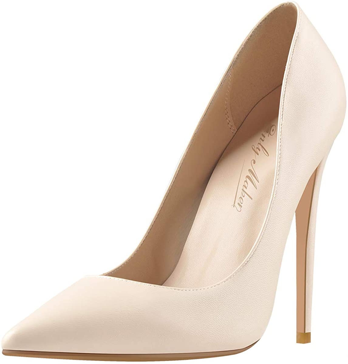 Price:$38.99   | Onlymaker Women's Sexy Pointed Toe High Heel Slip On Stiletto Pumps Large Size Basic Shoes Beige 5 M US | Pumps