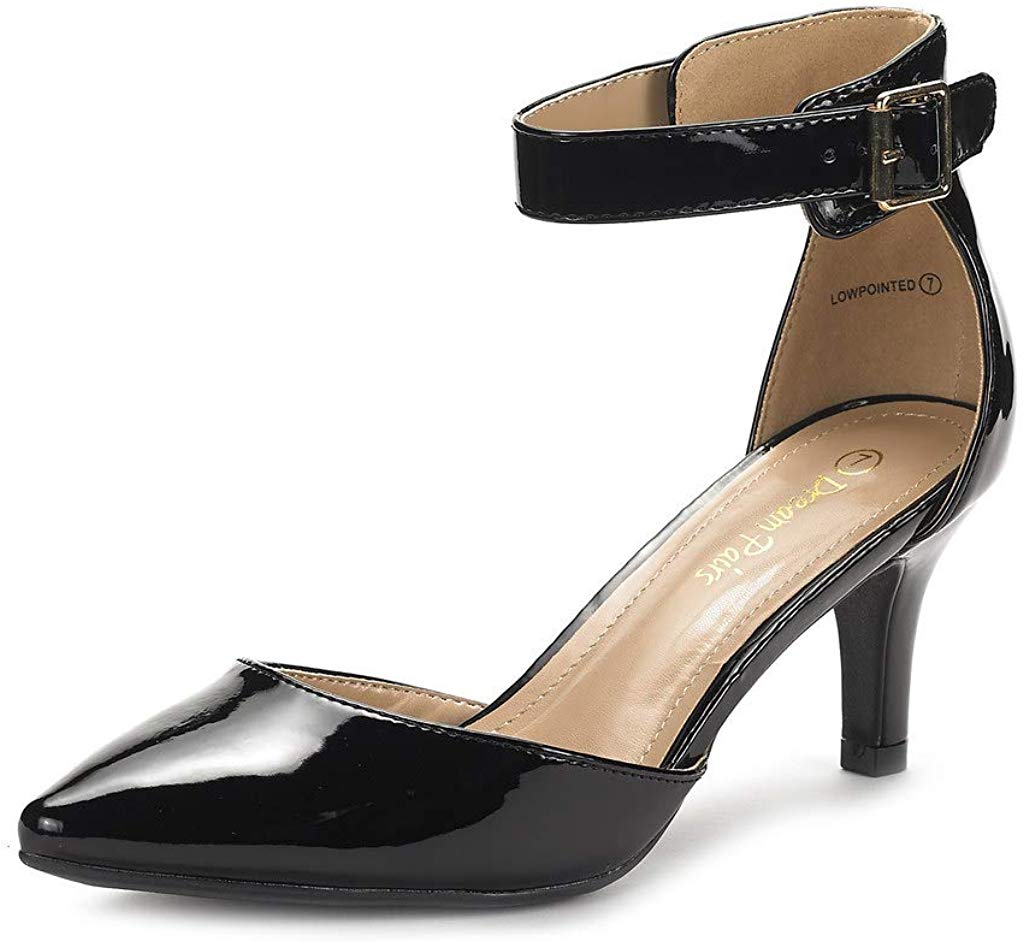 Price:$31.99   | DREAM PAIRS Women's Lowpointed Black Pat Low Heel Dress Pump Shoes - 5 M US | Pumps