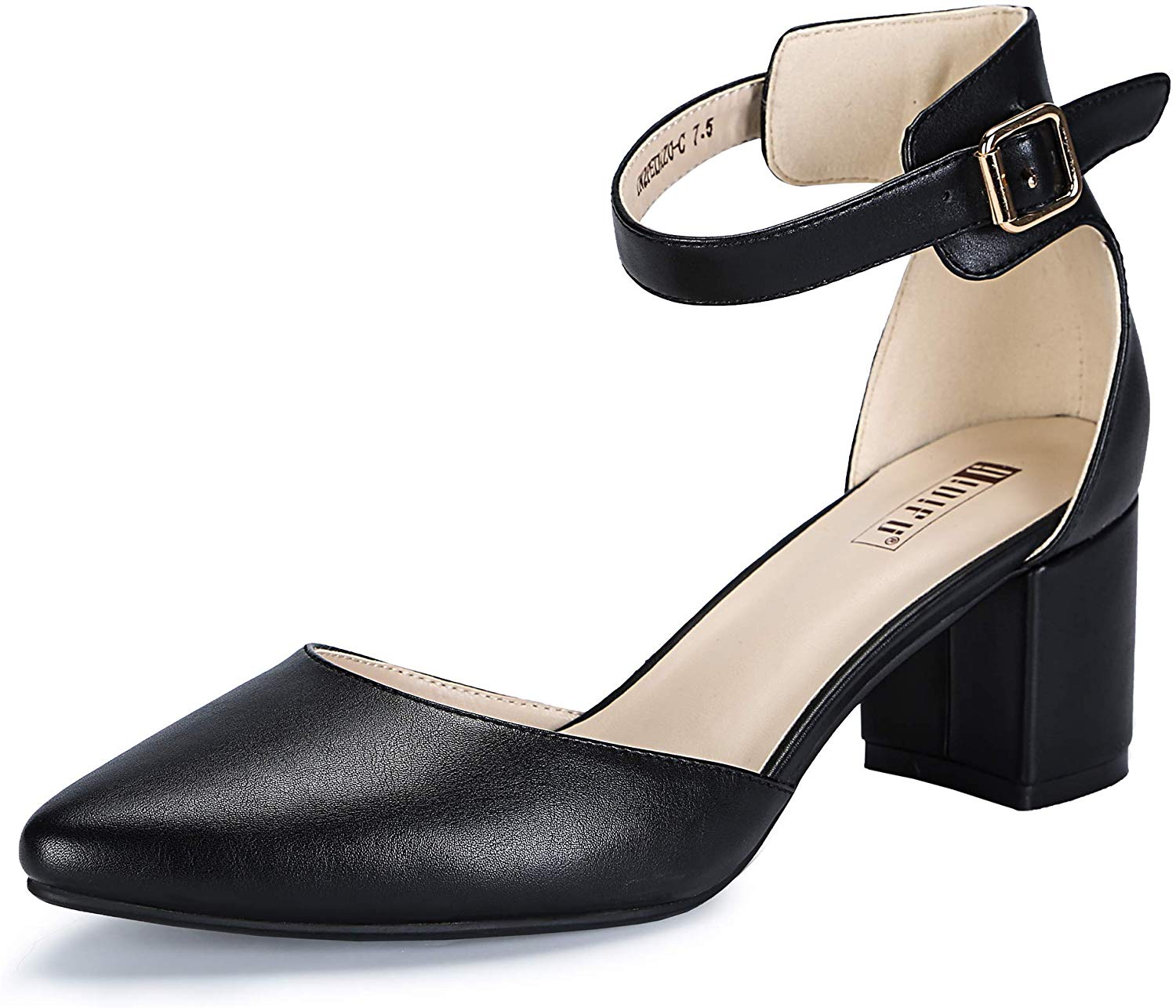 Price:$37.99   | IDIFU Women's IN2 Pedazo Dress Shoes Low Block Heels Comfortable Chunky Closed Toe Ankle Strap Wedding Pumps (Black PU, 5 B(M) US) | Pumps
