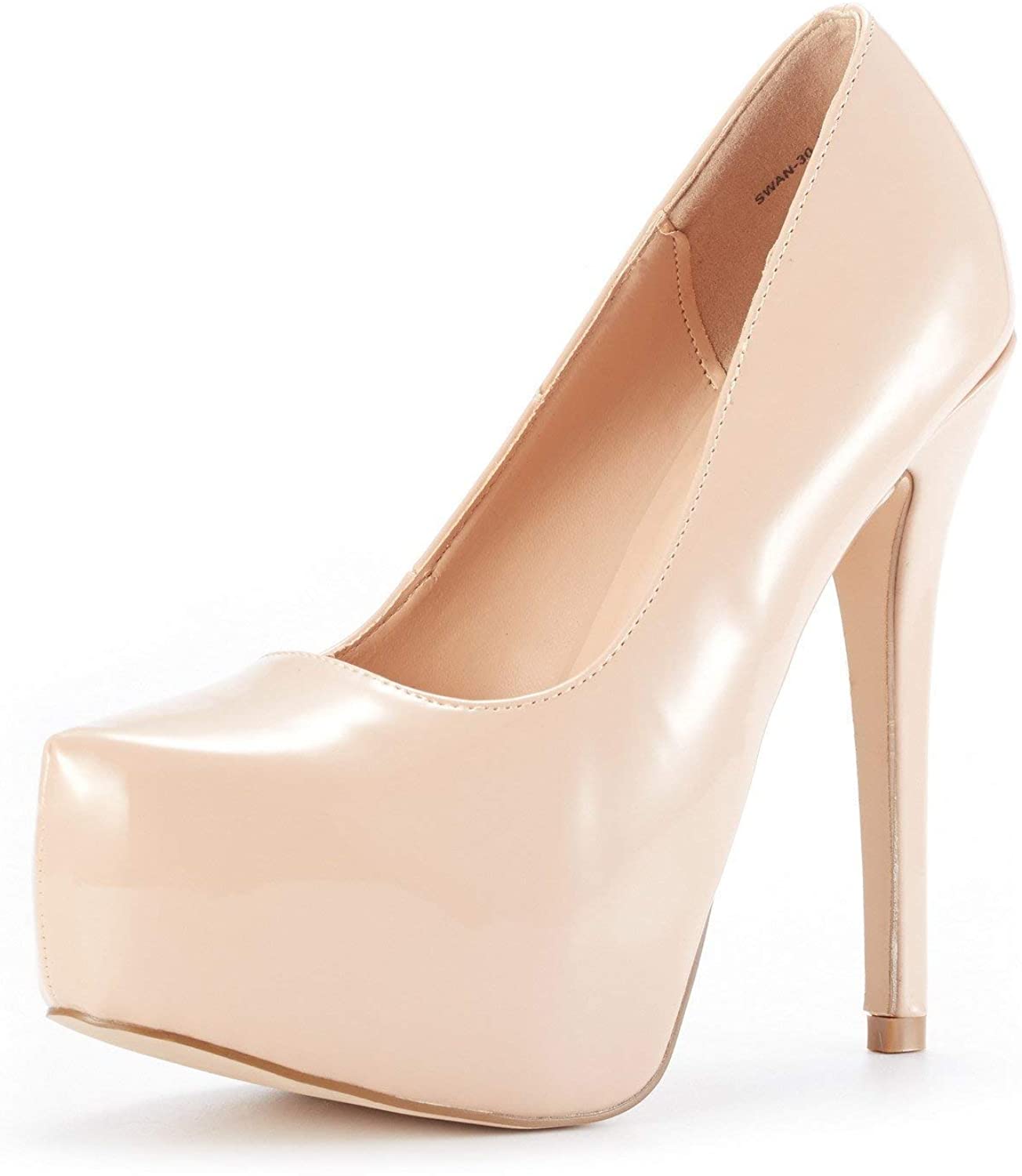 Price:$29.99   | DREAM PAIRS Women's Swan-30 Nude Pat High Heel Plaform Dress Pump Shoes Size 5 M US | Pumps