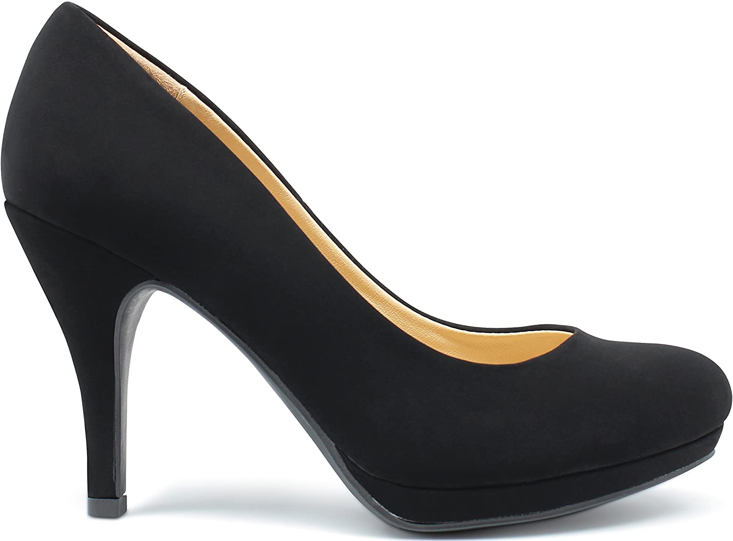 Price:$24.95   | MARCOREPUBLIC Rome Memory Foam Cushion Womens Low Platform Heels Comfort Pumps - (Black Nubuck) - 5.5 | Pumps