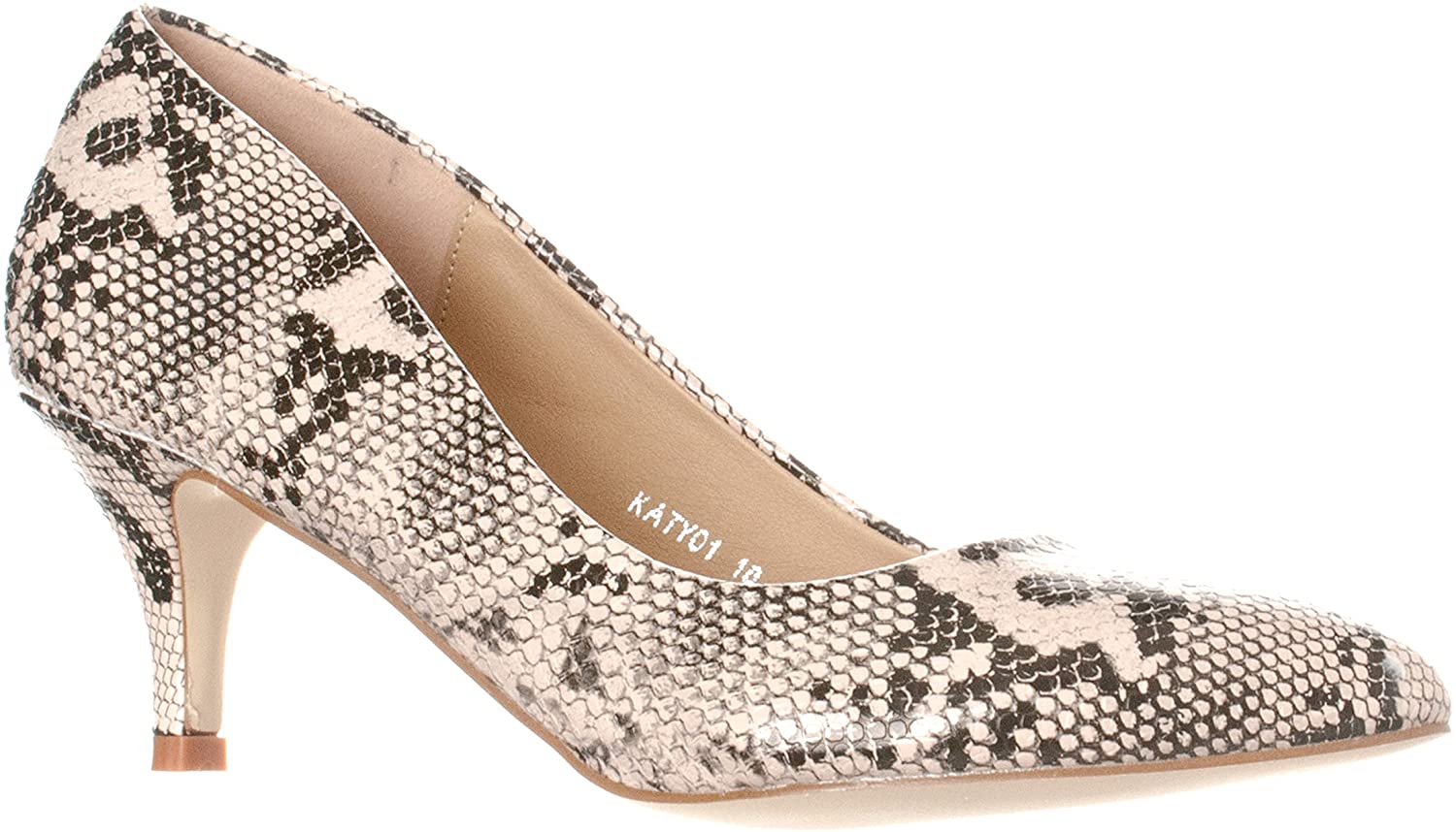Price:$34.99   | Riverberry Women's Katy Pointed, Closed Toe Low, Kitten Heel Pumps, Beige Python, 6 | Pumps