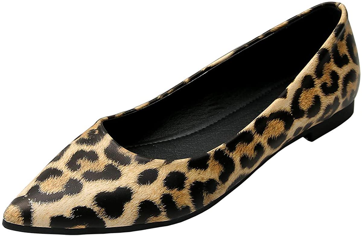Price:$19.90   | Modenpeak Womens Classic Leopard Ballet Flats Pointy Toe Slip On Comfort Low Heel Pumps Gold 5.5 | Flats