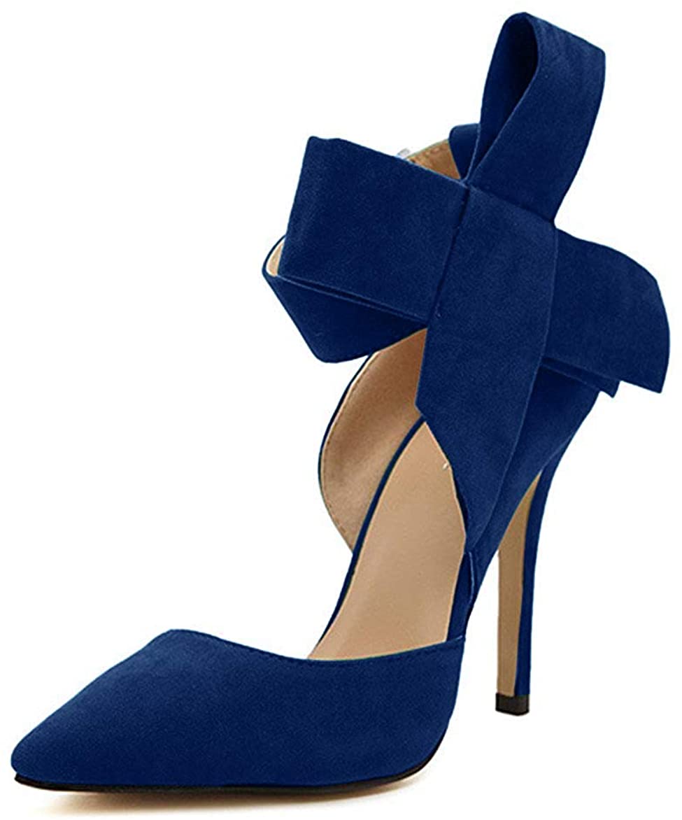 Price:$18.89   | Z&L Women's Pointy Toe Suede High Heel Stiletto Pumps with Big Bowknot Blue US 5.5 | Pumps