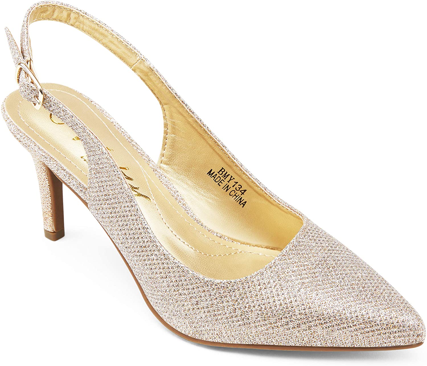 Price:$29.99   | VOSTEY Women Low Heel Dress Shoes Kitten Heel Slingback Pumps(6, Gold Glitter) | Pumps