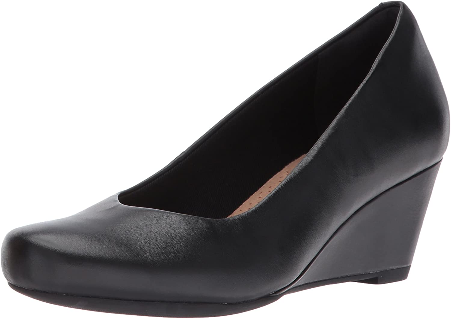 Price:$51.99   | Clarks Women's Flores Tulip Wedge Pump, Black Leather, 5 M US | Shoes