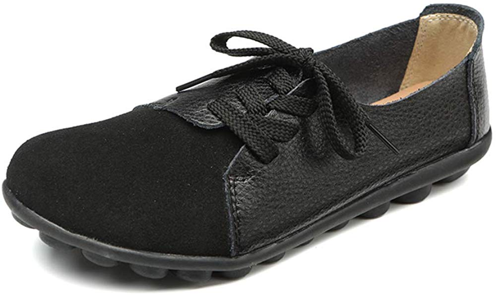 Price:$18.99   | WENBER Women's Leather Loafers Casual Round Toe Driving Flats Shoes | Loafers & Slip-Ons