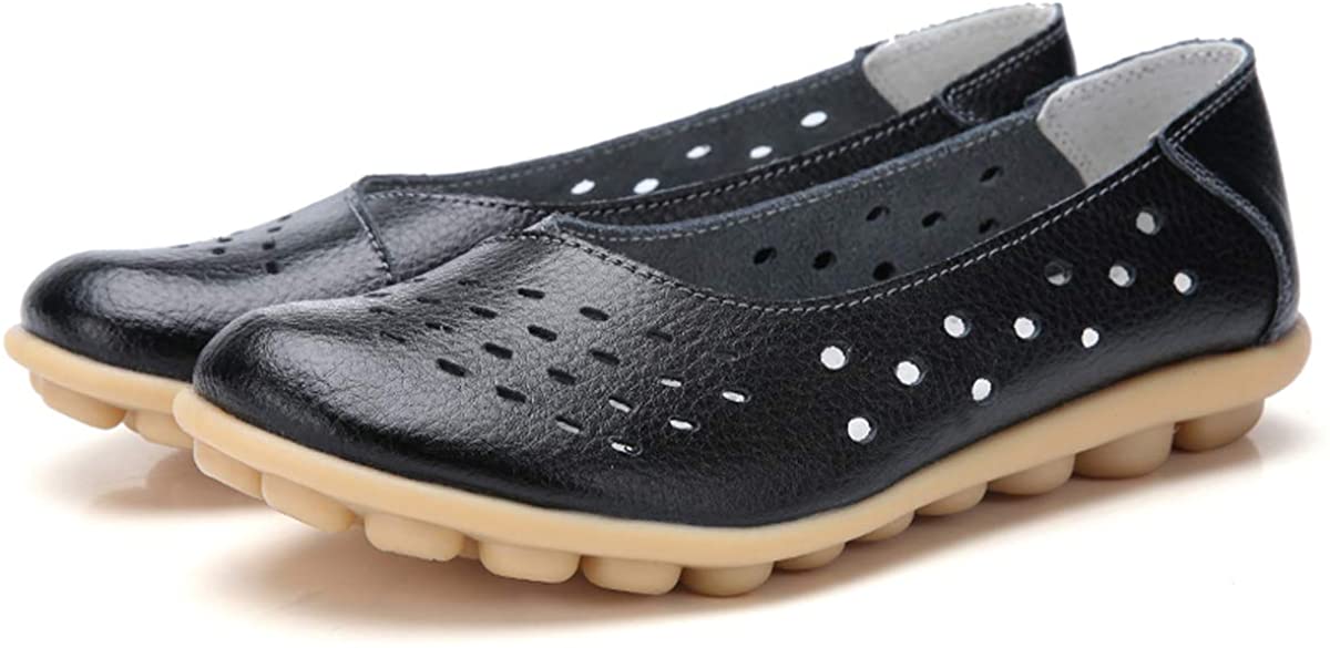 Price:$9.99   | Dear Time Women Slip On Hollow Out PU Walking Flats，Natural Comfort Leather Casual Cut Out Loafers Flat Shoes | Loafers & Slip-Ons