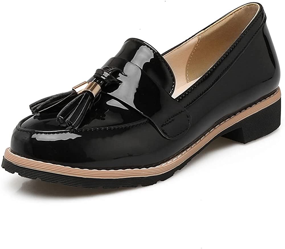 Price:$28.99   | DecoStain Women's Patent Leather Tassel Loafers Flat Work School Low Heel Shoes | Loafers & Slip-Ons