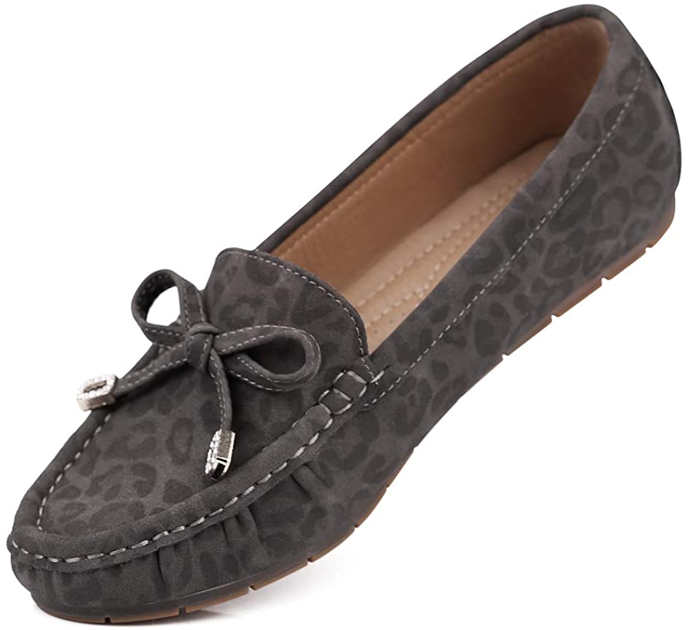 Price:$16.23   | sorliva Comfort Suede Leather Moccasins Leopard Print Loafers Casual Flat Boat Shoes | Loafers & Slip-Ons