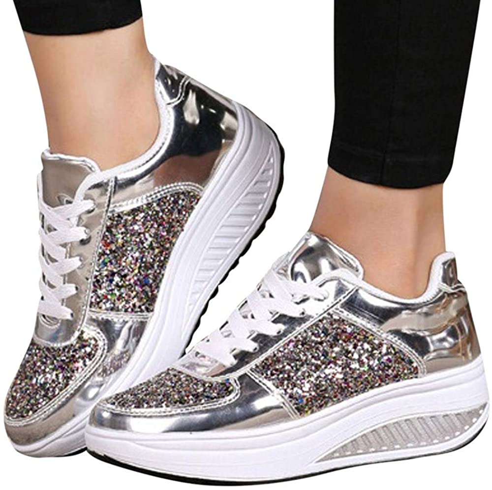 Price:$5.67    Sneakers For Women,Farjing Wedges Sneakers Sequins Shake Shoes Fashion Girls Sport Shoes  Clothing
