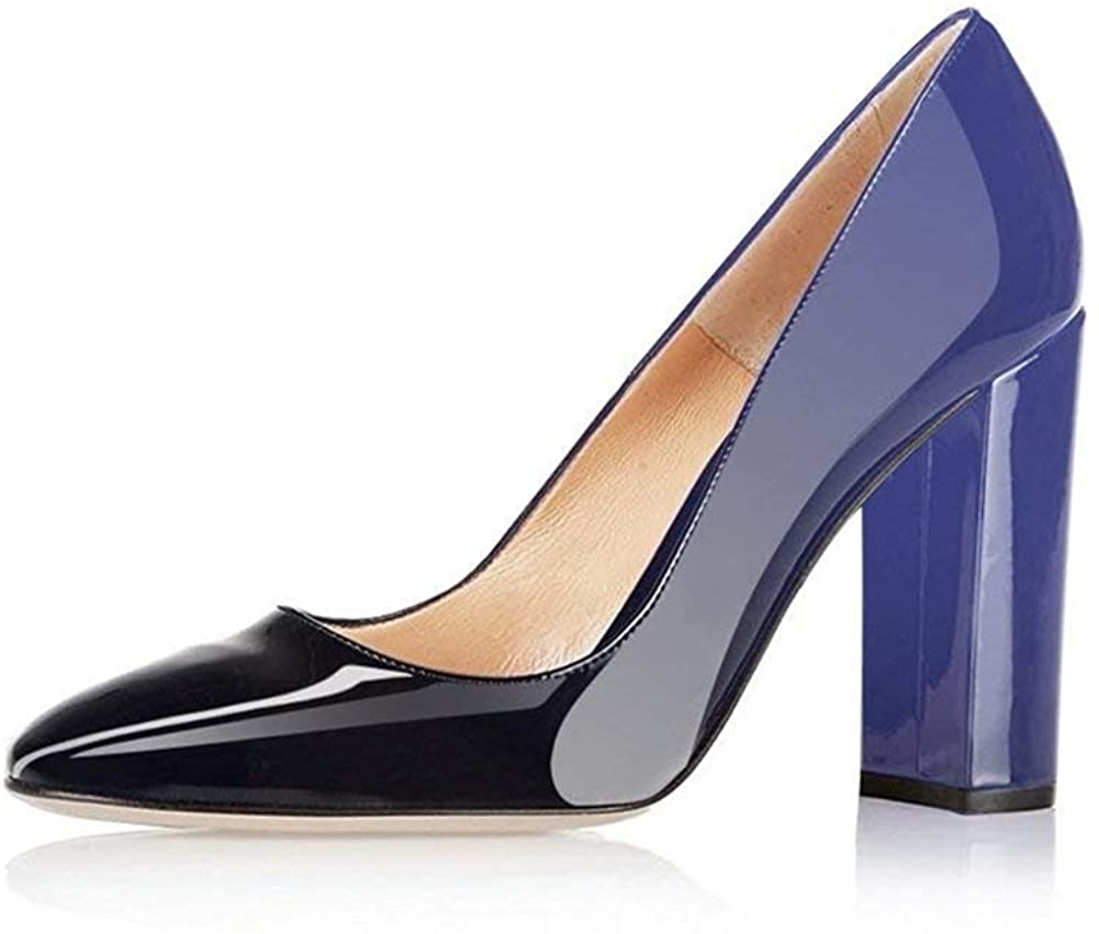 Price:$46.99   | Fericzot Pumps Women Sexy Patent Leather Pointed Toe Block Heels Pumps Gorgeous Evening Party Wedding Stiletto Shoes Plus Size | Pumps