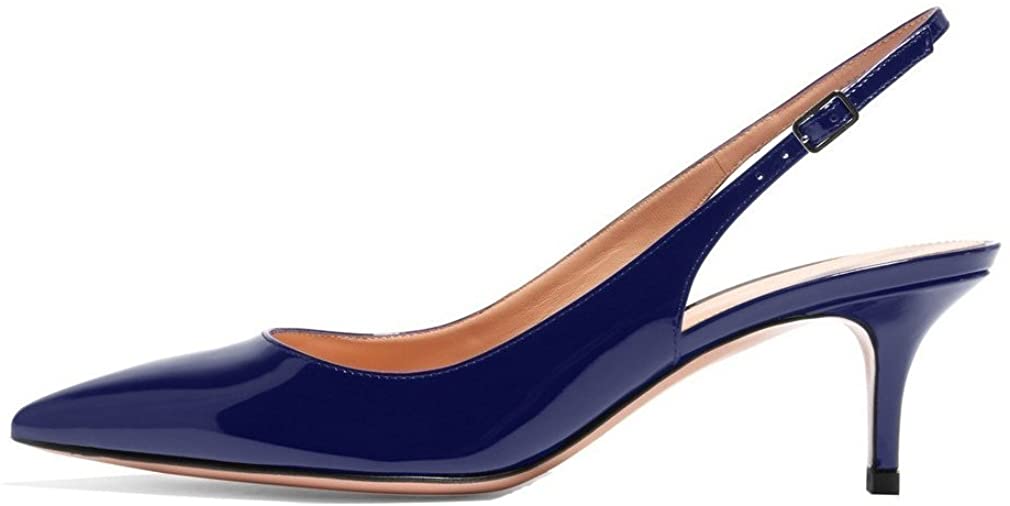 Price:$48.88   | Sammitop Women's Pointed Toe Slingback Shoes Kitten Heel Pumps Comfortable Dress Shoes DarkBlue US8 | Pumps