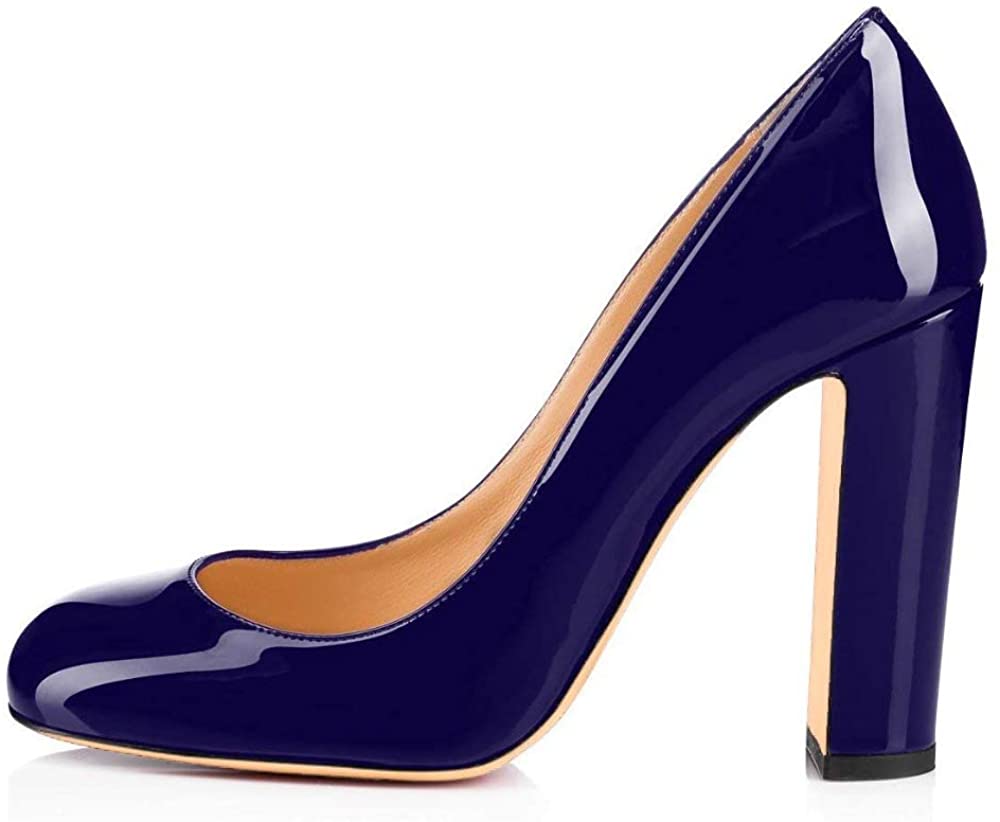 Price:$42.98   | Fericzot Pumps Women Sexy Patent Leather Round Toe Block Heels Pumps Gorgeous Evening Party Wedding Shoes Plus Size | Pumps