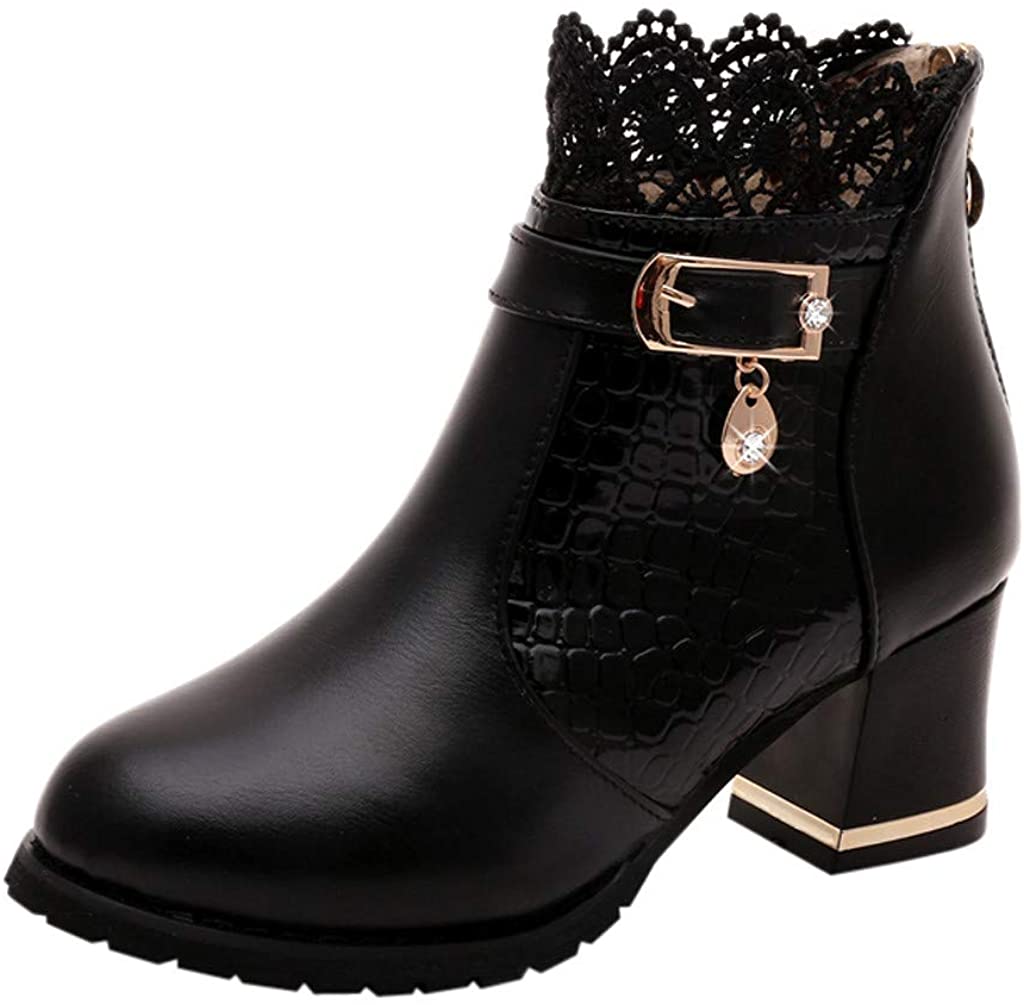 Price:$18.99    Women's Boots Fall Winter Vintage Leather Ankle Back Zipper Lace Short Platform Shoes  Clothing