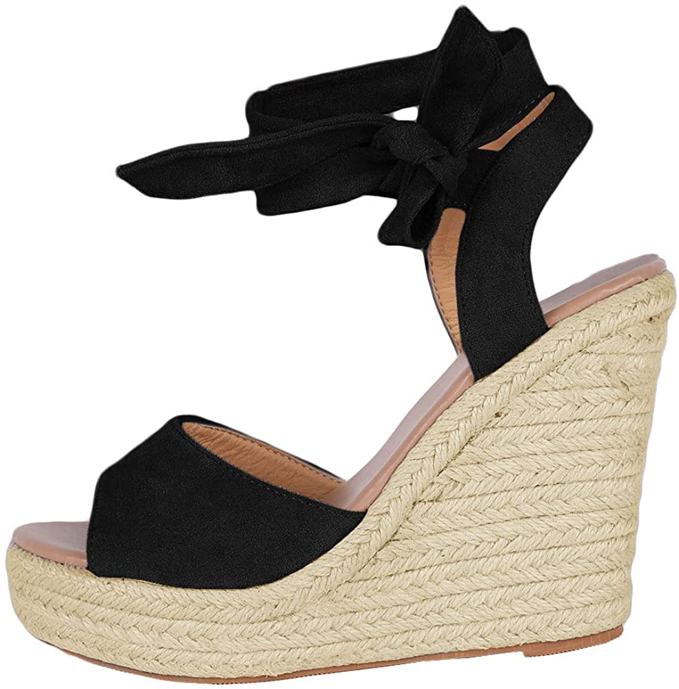 Price:$17.89   | Runcati Womens Espadrille Wedge Platform Peep Toe Sandal Lace Up Summer Ankle Wrap Shoes Slingback Dress Shoes | Platforms & Wedges