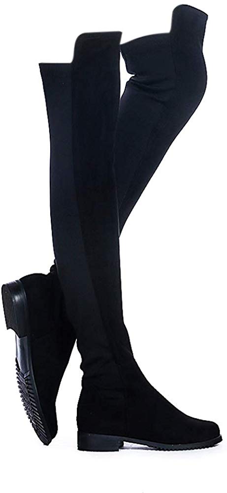 Price:$45.69   | Shoe'N Tale Women Faux Suede Low Flat Heel Stretch Over The Knee High Thigh high Snow Boots | Over-the-Knee