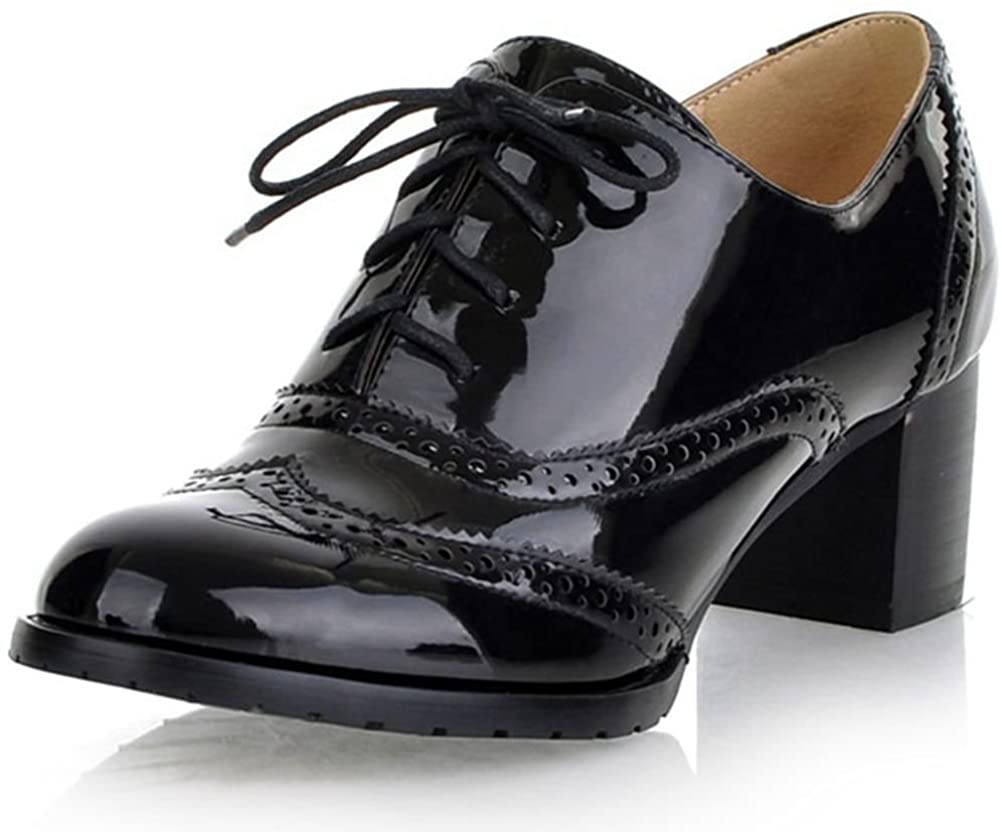 Price:$22.99   | DoraTasia Women's Vintage Lace Up Pu Leather Block Heel Oxfords Ankle Booties Cuban Brogues Dress Shoes Large Size | Ankle & Bootie