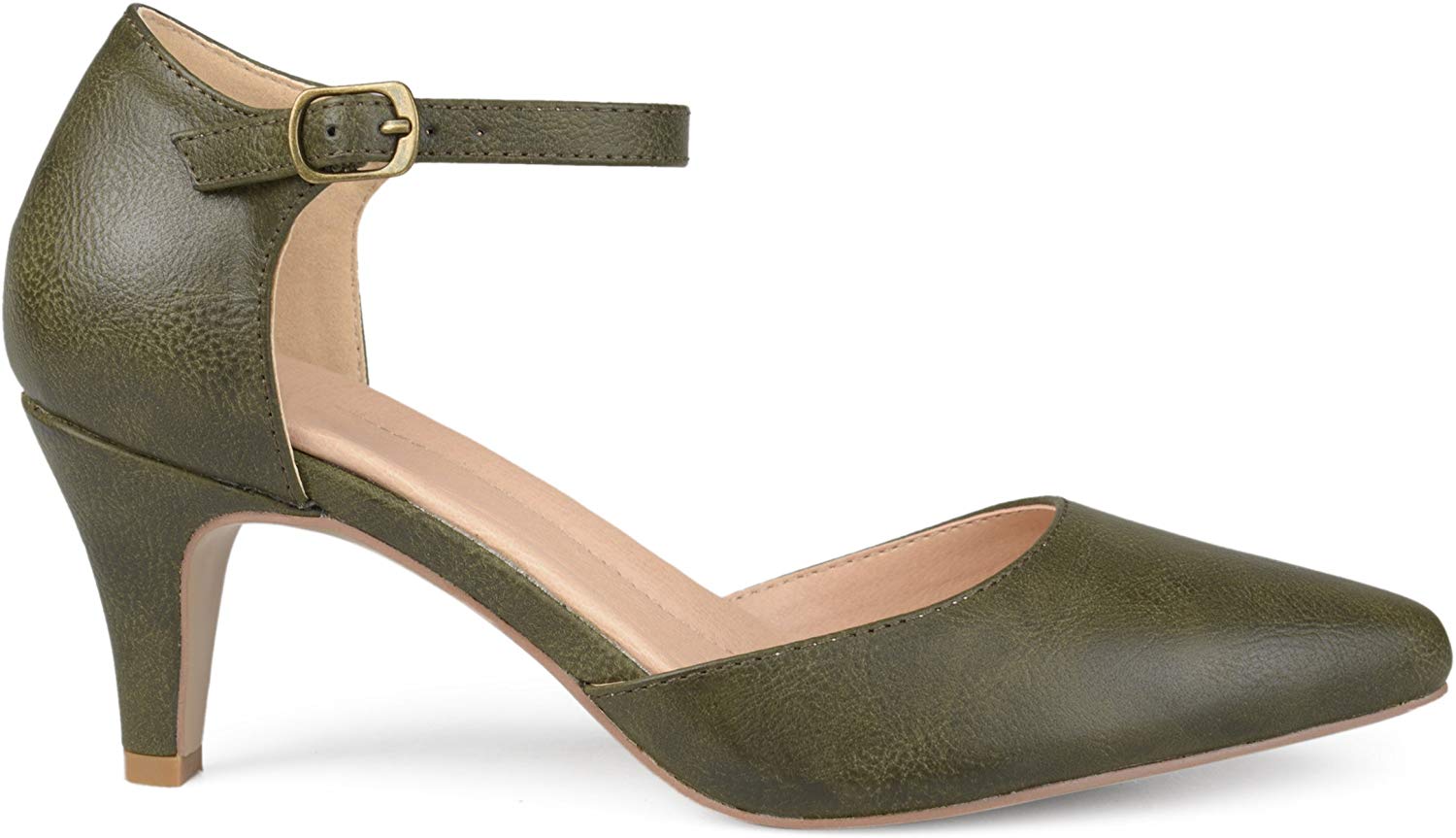 Price:$25.22   | Brinley Co. Womens Faux Leather Comfort Sole D'Orsay Ankle Strap Almond Toe Heels | Pumps