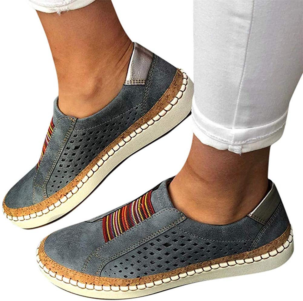 Price:$7.92    Womens Walking Shoes Slip On Sneakers,Fashion Casual Breathable Hollow-Out Round Toe Slip-On Canvas Shoes Flat with Sneakers  Clothing