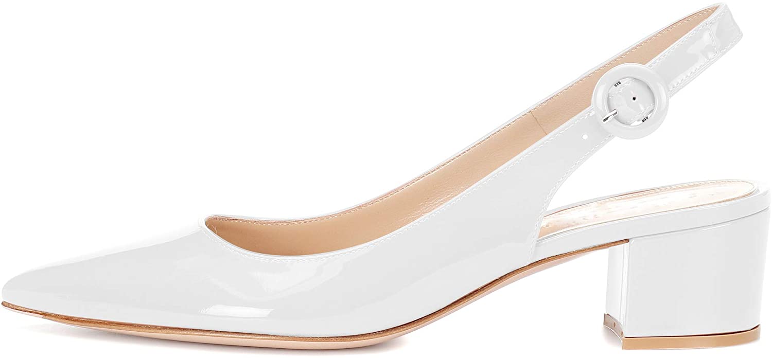 Price:$39.99   | Eldof Pointed Toe Pumps, Slingback Ankle Buckle Chic Pumps, Classy Block Heel 2" Heel for Office Dress | Pumps