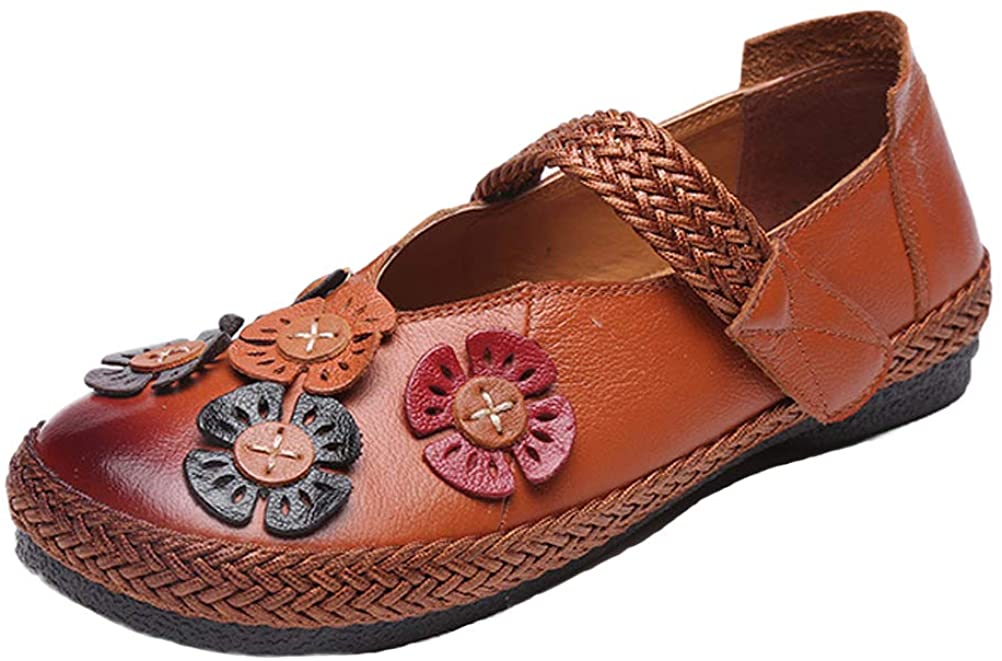 Price:$29.99   | Mordenmiss Women's Floral Flats Shoes Leather Mary Jane Shoes Walking Comfortable Slip On Loafers | Shoes