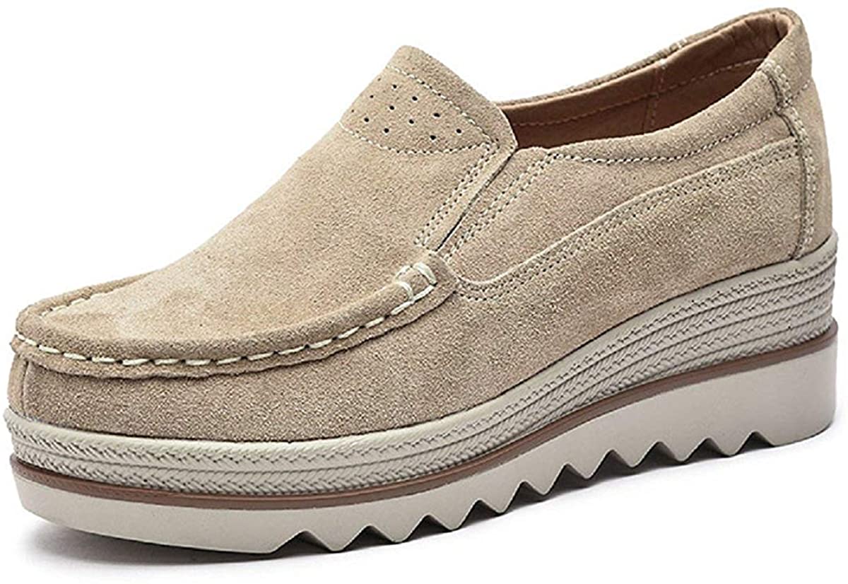 Price:$26.99   | Rainrop Women Platform Slip On Loafers Shoes Comfort Suede Moccasins Fashion Casual Wedge Sneakers 35-40 | Fashion Sneakers