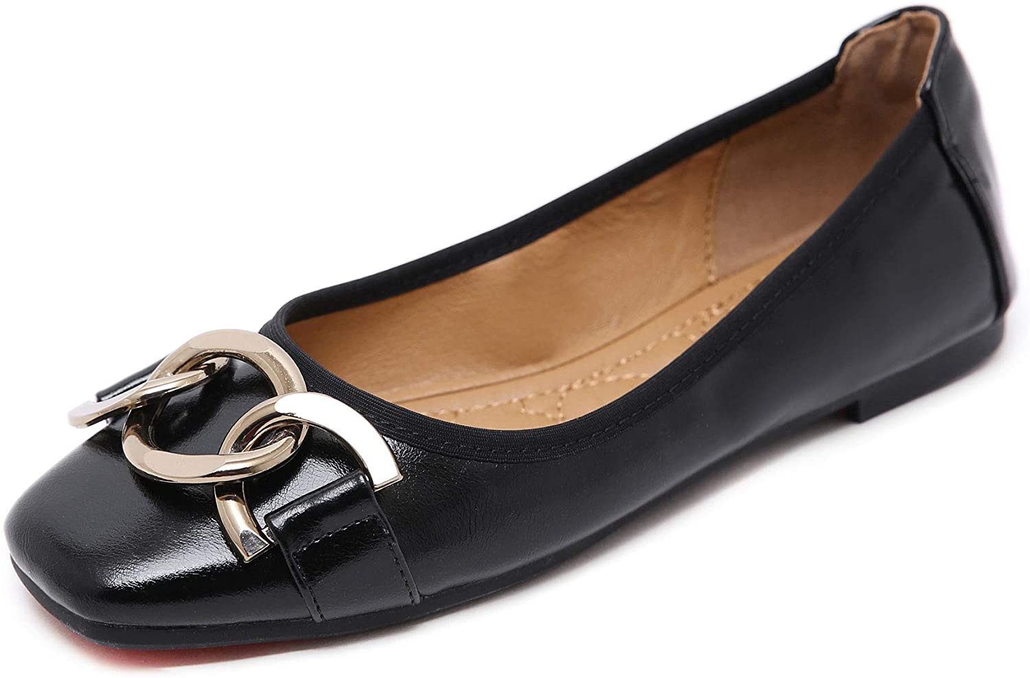 Price:$9.97   | Orangetime Square Toe Shoes Women Ballerina PU Leather Flats Slip on Casual Shoes Comfort Walking Shoes | Shoes