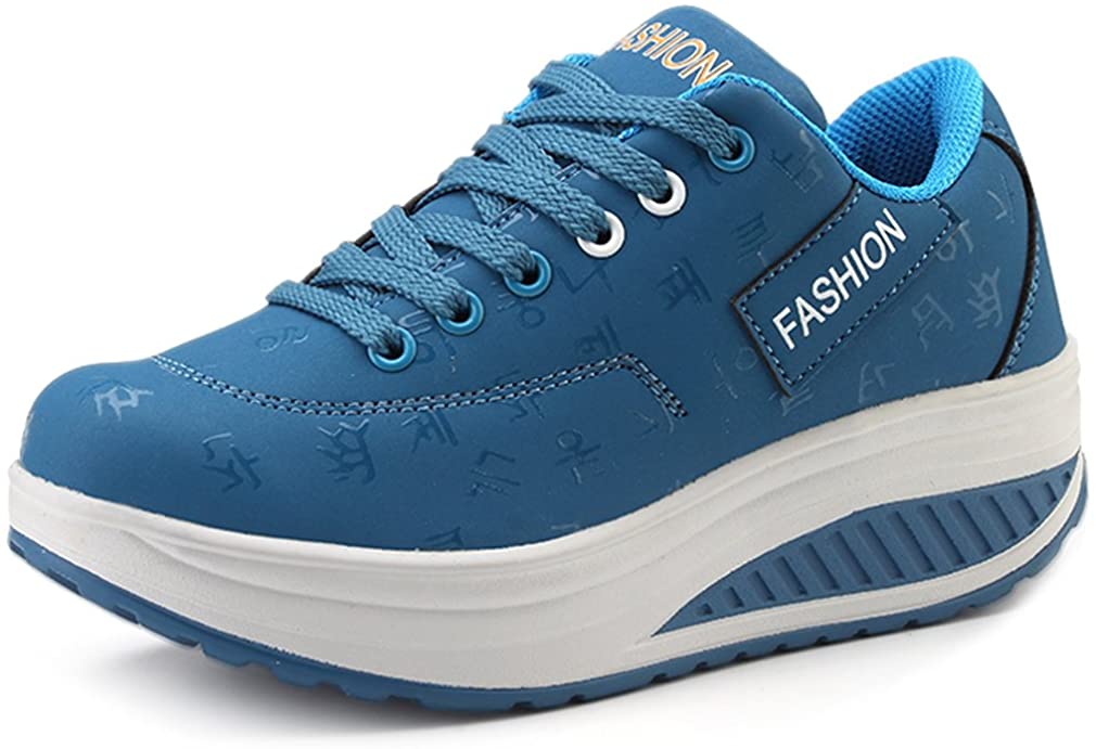 Price:$18.99   | Orlancy Women's Fashion Leather Platform Lace-up Sneakers Walking Shoes Fitness Sports Shoes | Walking
