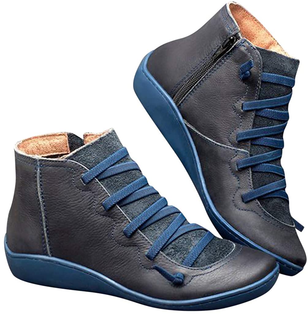 Price:$10.99    JOYFEEL New Arch Support Boots—Womens Casual Leather Comfortable Damping Ankle Booties Side Zipper Platform Wedge Shoes  Clothing