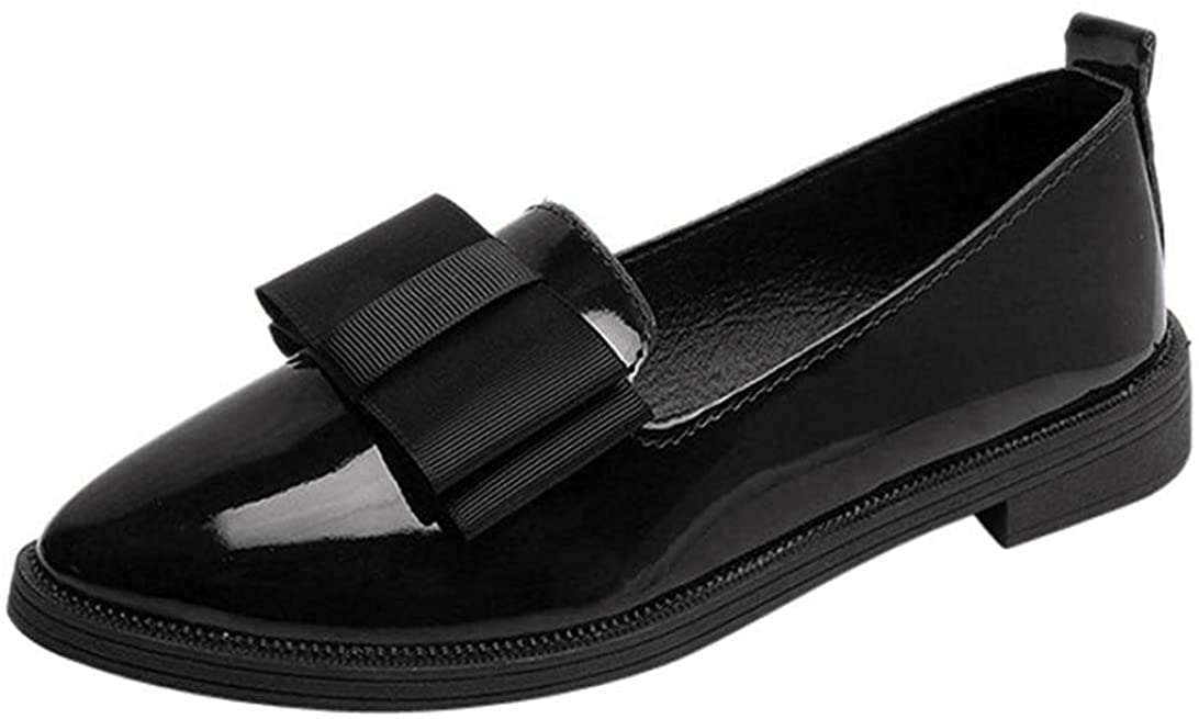 Price:$13.68   | Women Loafer, Srogem Patent Leather Slip On Oxfords Shoes Flat Low Heel Sweet Bow Casual Ankle Shoes | Loafers & Slip-Ons