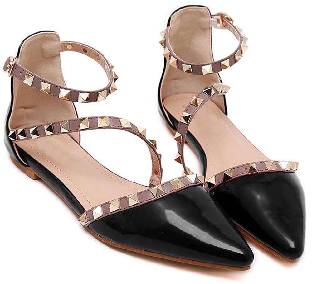 Price:$19.95   | Maybest Women Patent Leather Rivets Flats Shoes Sexy Pointed Toe Pump | Flats