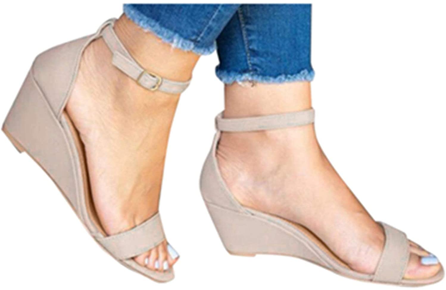 Price:$6.06    Womens Mid Heel Sandals Ankle Buckle Strap Sandals Dress Shoes Flat Wedge Platform Sandals Pumps by Gyouanime  Clothing