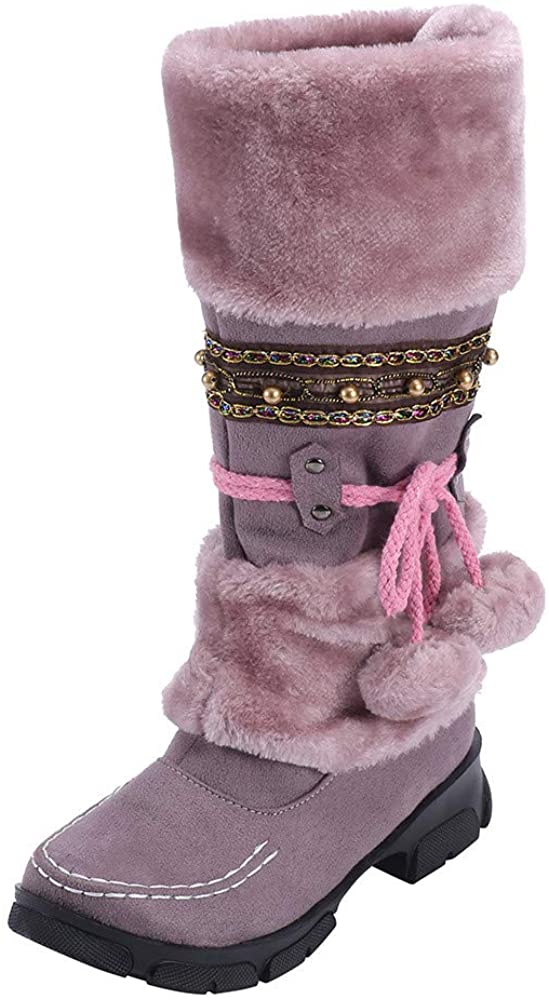 Price:$18.55   | Limsea Women Snow Boots Fashion Suede Hairball Round Toe Square Heel Shoes Slip-On | Shoes