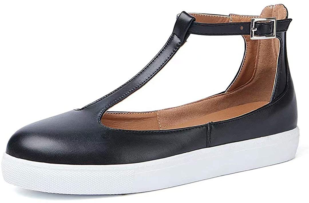 Price:$14.99   | KARKEIN Mary Janes Flats Shoes T Strap Sneakers for Women Vintage Flat Shoes Comfortable Round Toe Loafers Leather Casual Shoes | Shoes
