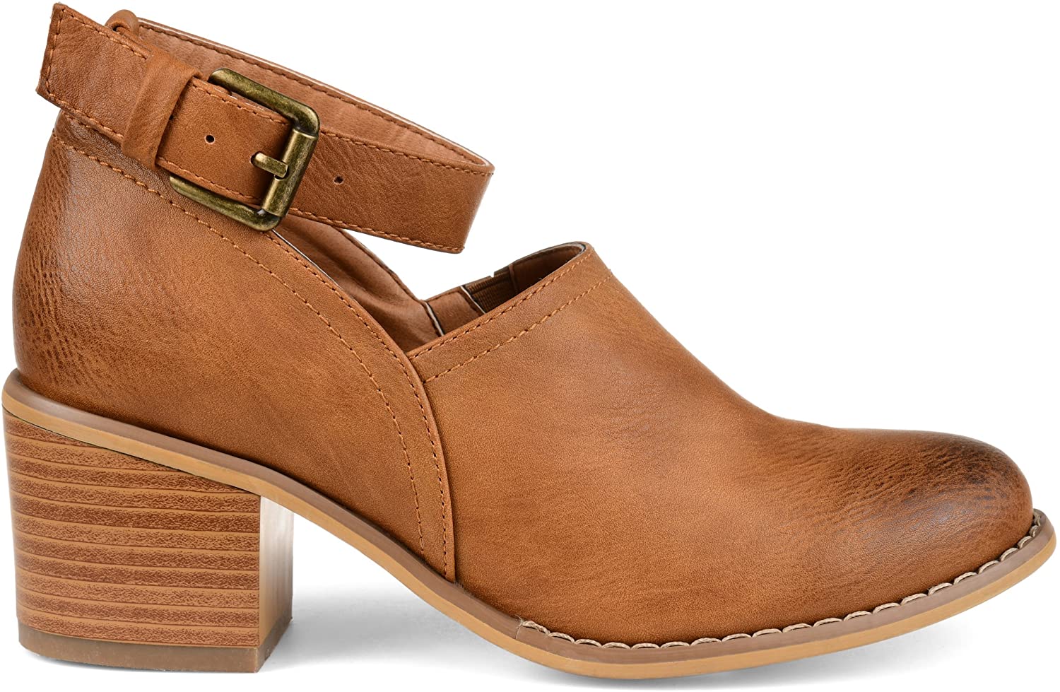 Price:$25.15   | Brinley Co. Womens Faux Leather Wood Stacked Heel Ankle Strap Clogs | Mules & Clogs