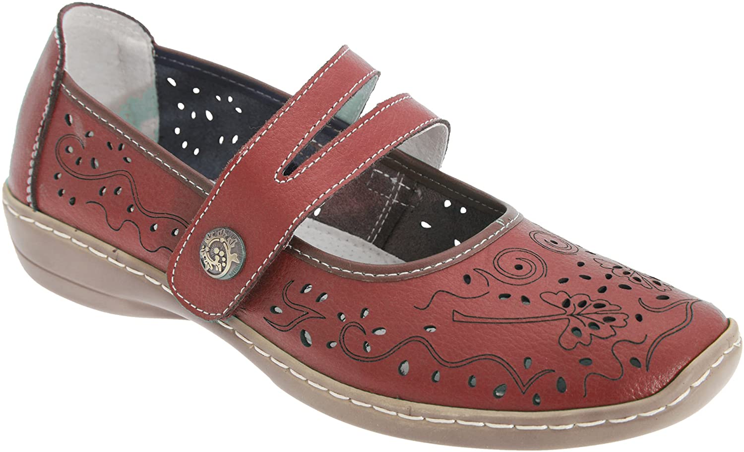 Price:$23.70   | Boulevard Womens/Ladies Touch Fastening Perforated Bar Casual Leather Shoes (8 US) (Red) | Sandals
