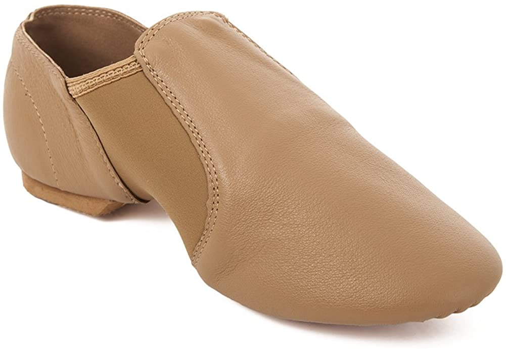 Price:$23.99   | Factory Second Tan Slip On Split Sole Full Grain Leather Jazz Shoe with Neoprene Inserts | Ballet & Dance