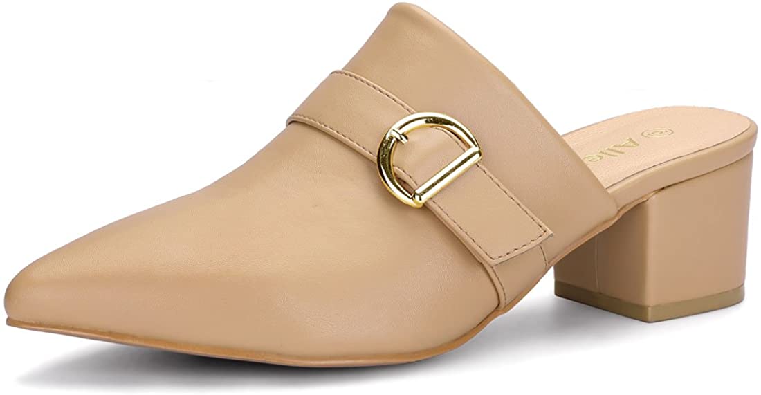 Price:$27.99   | Allegra K Women's Pointed Toe Slip on Block Heel Sandals Mules | Mules & Clogs