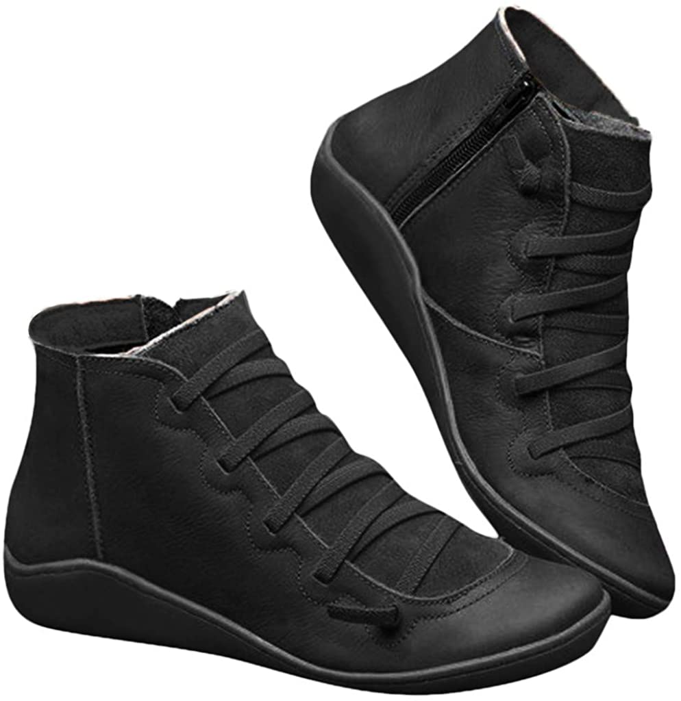Price:$12.99    New Arch Support Boots with Side Zipper Leather Comfortable Booties Casual Shoes  Clothing