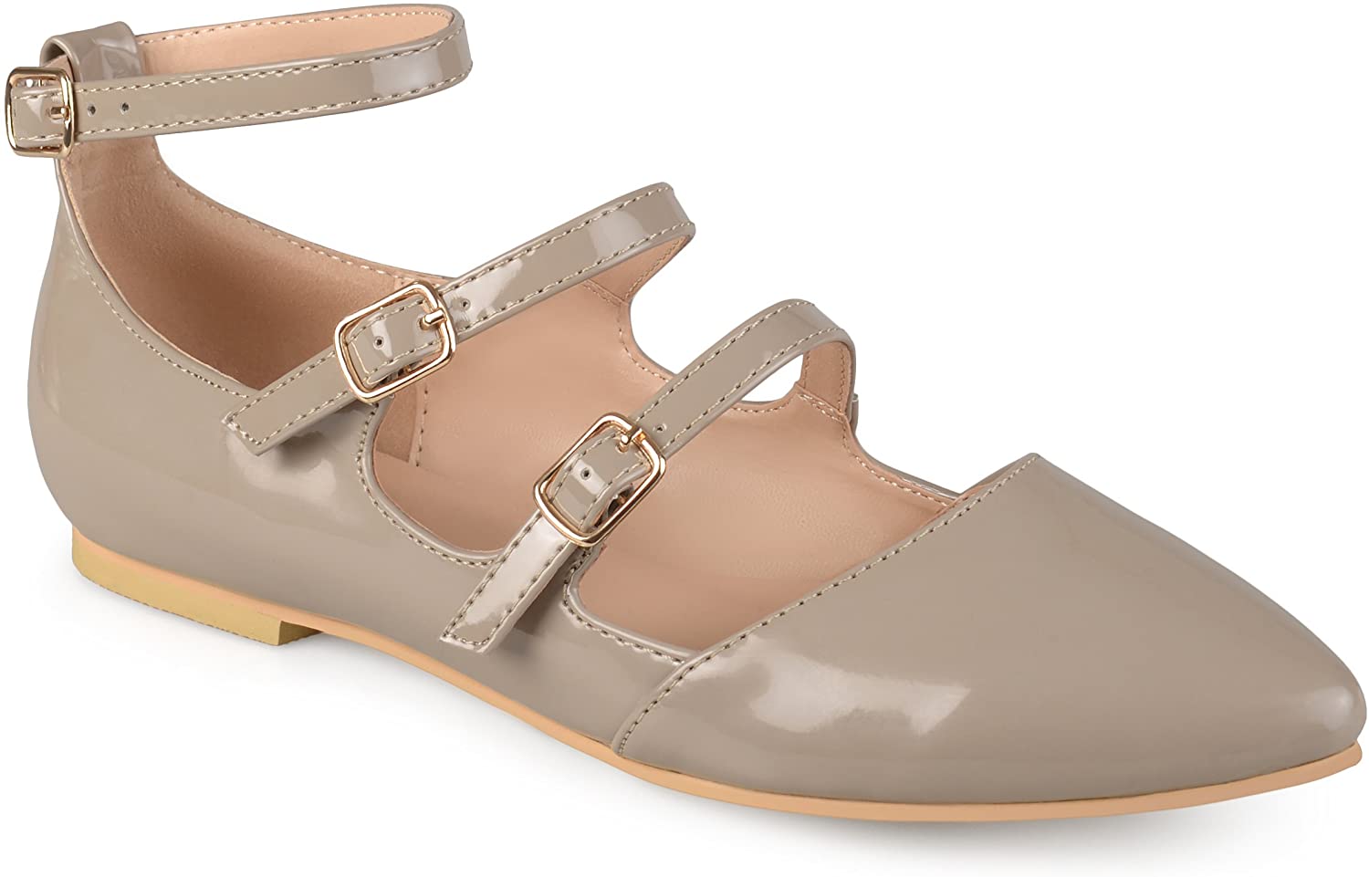 Price:$19.99   | Journee Collection Womens Faux Patent Strappy Buckle Flats | Flats