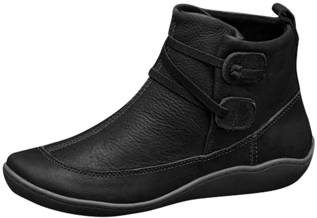 Price:$8.69     Lefthigh Women's Vintage Leather Boots Flat Waterproof Shoes Winter Outdoor Sports Running Ankle Boots Slip-On Sneaker   Sports & Outdoors
