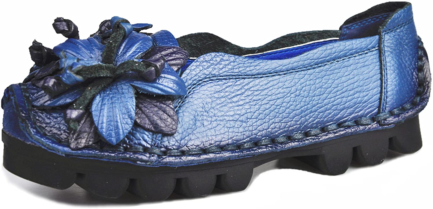 Price:$31.67   | Bigwanbig New Women's Casual Flats Floral Genuine Leather Loafers Non-Slip Comfort Walking Shoes | Loafers & Slip-Ons