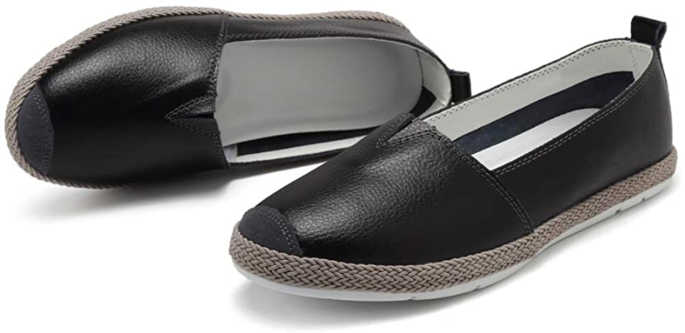 Price:$27.99   | Casual Shoes for Women Slip on Black Leather Round Toe Flats Size 8.5 Soft Rubble Sole Comfortable Driving Walking Loafers | Loafers & Slip-Ons