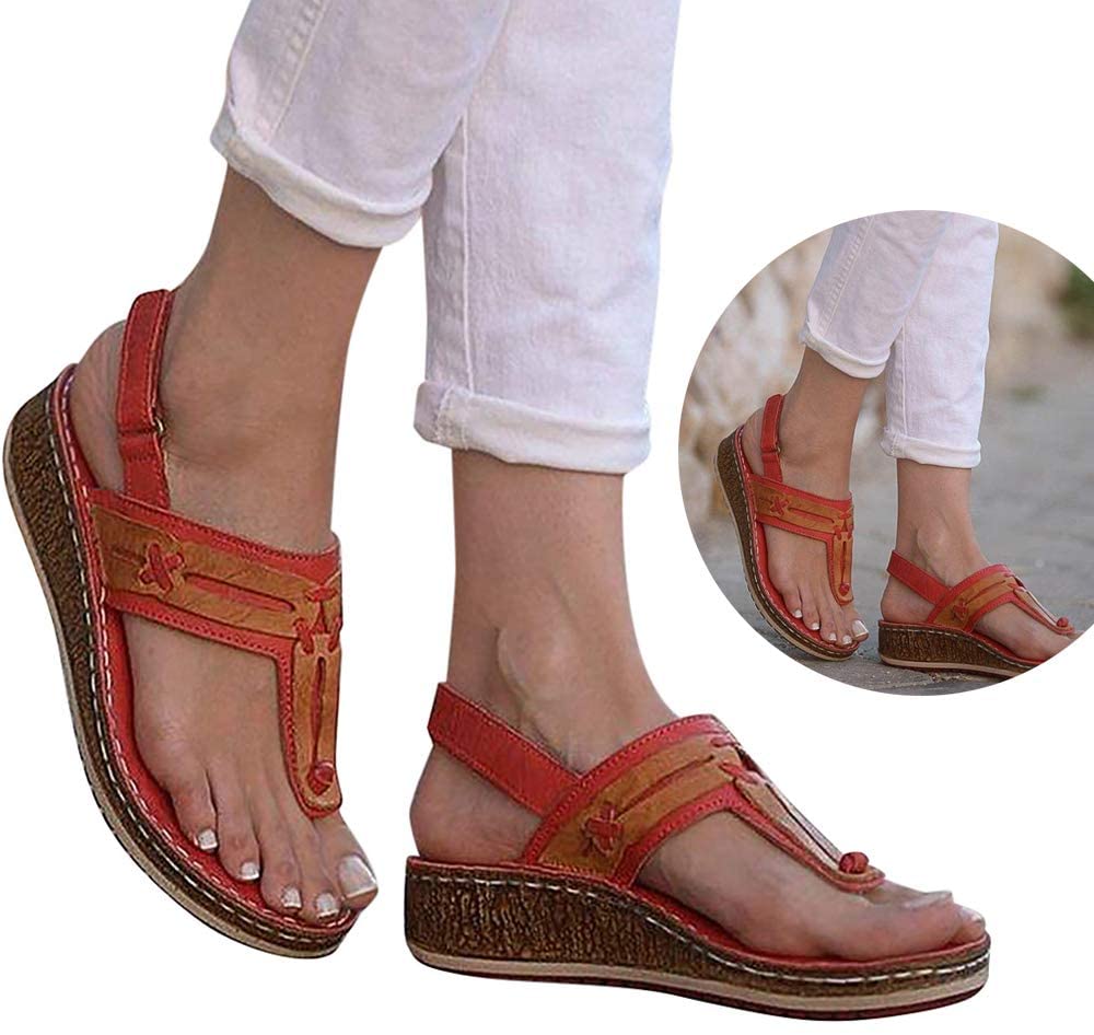 Price:$9.99    Clearance! Swiusd Womens Wedged Clip Toe Roman Sandals Retro Ankle Strap Buckle PU Leather Sport Sandals Comfy Beach Shoes  Sports & Outdoors