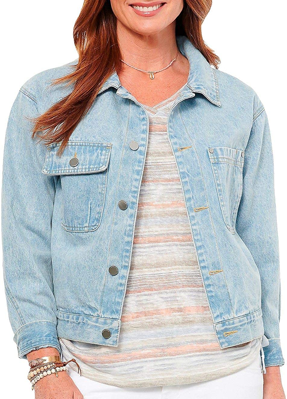 Price:$52.80 Democracy Light Blue Denim Drop Shoulder Encased Elastic Jacket (L) at Amazon Women's Coats Shop